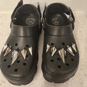 Women's Black Panther Crocs with Silver Accents
